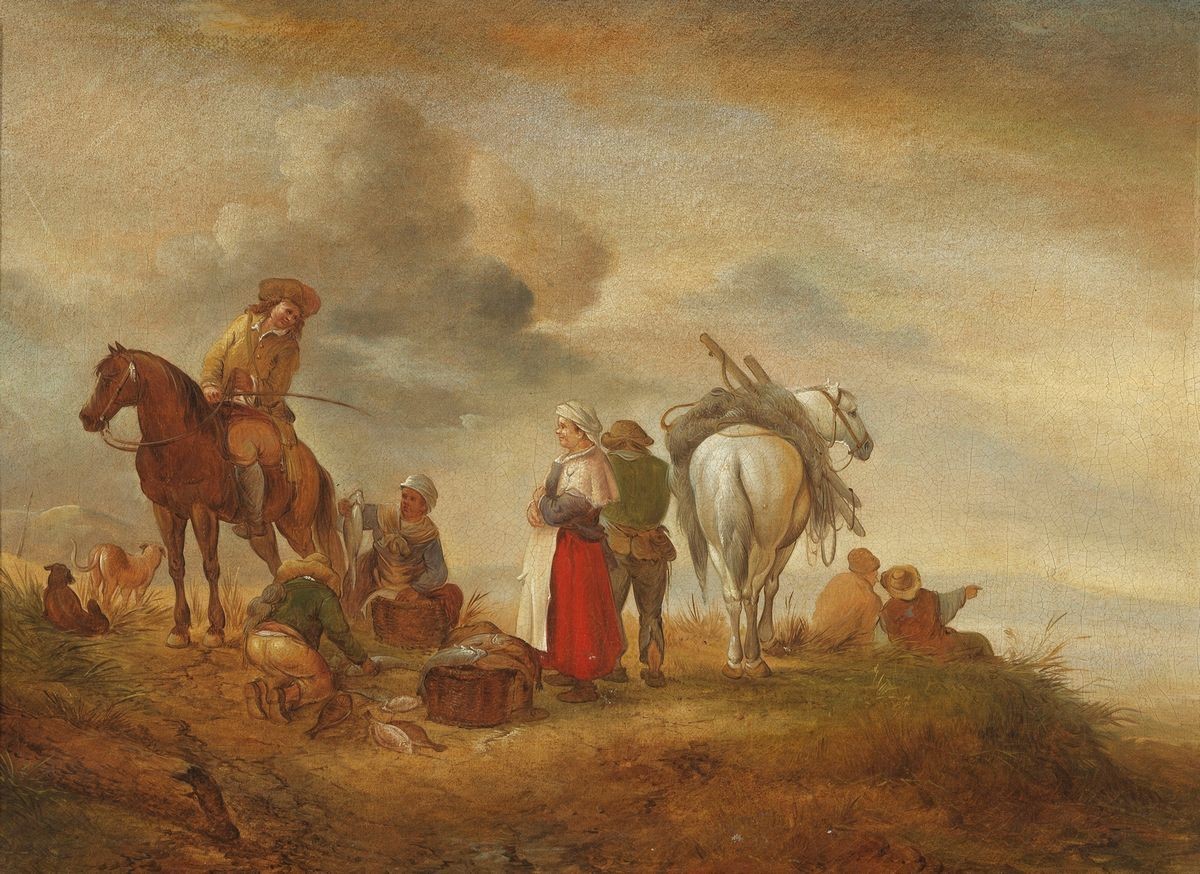 Scuola Fiamminga Fine XVII Secolo - «palafrenieri e Maniscalchi» e «cavalieri con Villici»