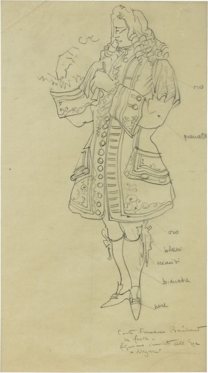 Virgilio Marchi - Conte Francesco Bréchard da Festa - Bozzetto di Costume per «il Conte di Brécha...