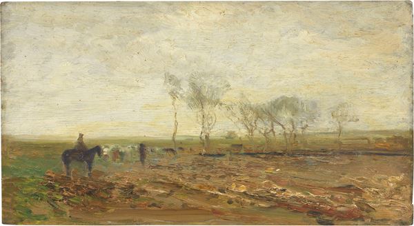 Beppe Ciardi : Campagna romana  (1900)  - Olio su tavoletta - Auction PARADE II - XIX AND XX CENTURY PAINTINGS AND SCULPTURES - Casa d'aste Farsettiarte