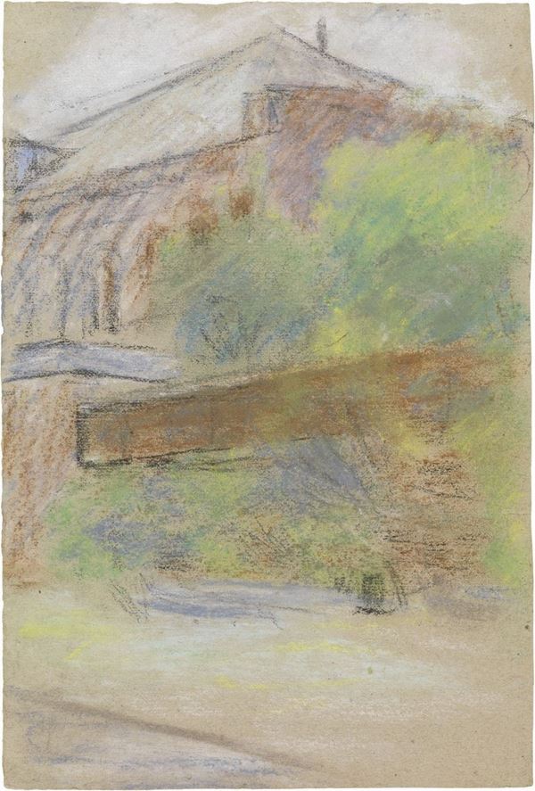 Michel Larionov - Paesaggio con casa e figura evanescente