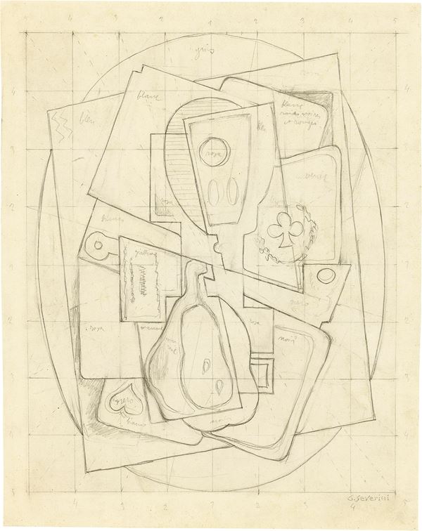 Gino Severini : Tracciato per «Nature morte»  (1919)  - Carboncino su carta - Asta Arte Moderna - II - Casa d'aste Farsettiarte