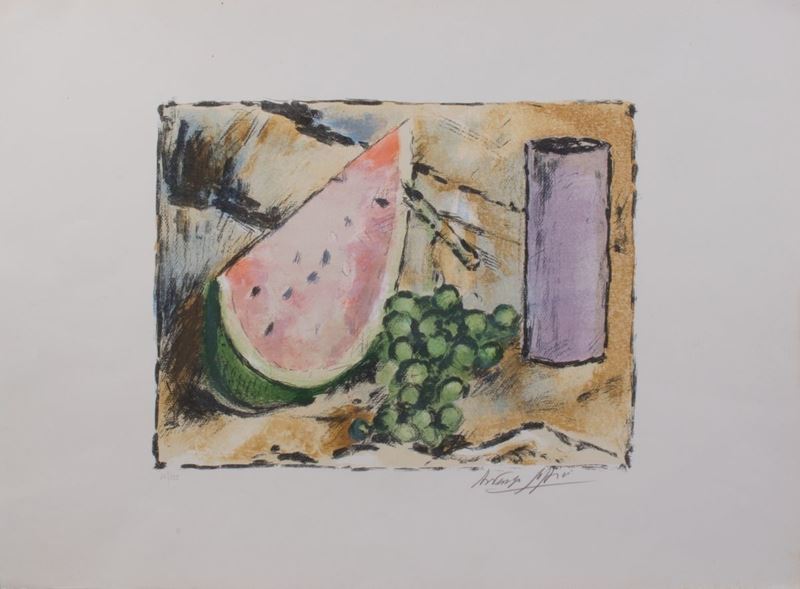 Ardengo Soffici - Vaso Viola, Cocomero e Uva