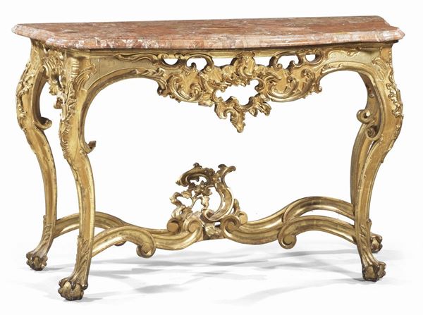 Consolle in legno intagliato e dorato  (XIX secolo.)  - Asta Importanti Arredi e Dipinti Antichi - I - Casa d'aste Farsettiarte