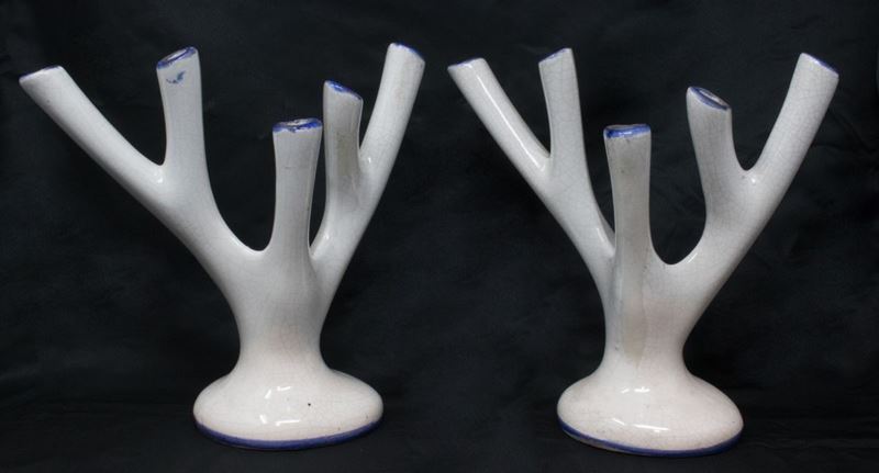 Due Portafiori in Maiolica Policroma