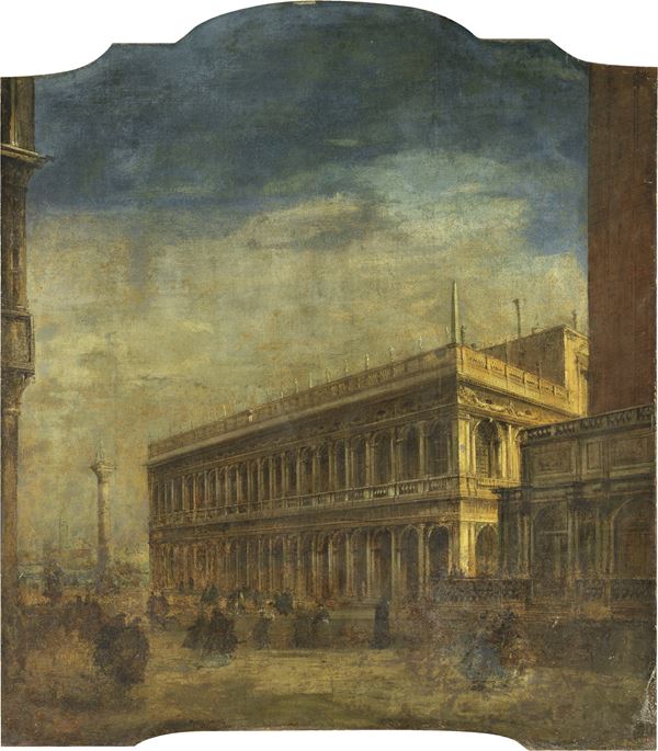 Scuola veneta fine XVIII secolo - Veduta di scorcio della Biblioteca Marciana in Piazza San Marco