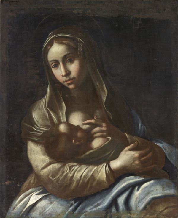 Giuseppe Ghezzi (cerchia di) : Madonna col Bambino  - Olio su tela - Asta Importanti Arredi e Dipinti Antichi - I - Casa d'aste Farsettiarte