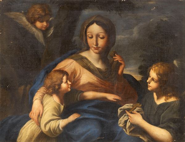 Scuola romana del XVII secolo - Madonna col Bambino e San Giovannino