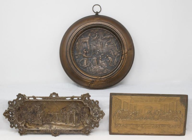 Due Bassorilievi in Bronzo e uno in Metallo Dorato