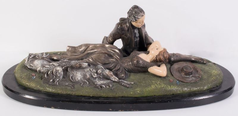 Scultura Ovale in Ceramica Policroma
