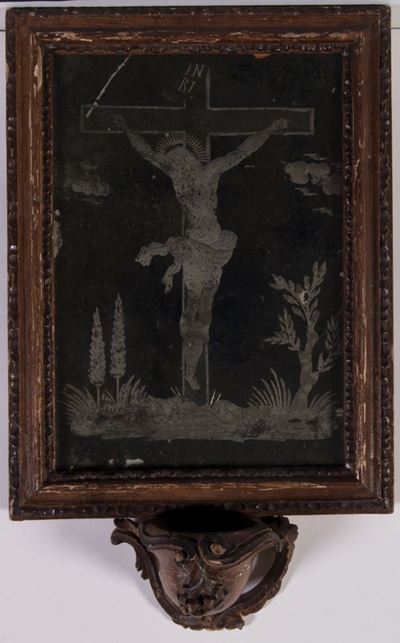 Acquasantiera in Legno Intagliato e Laccato