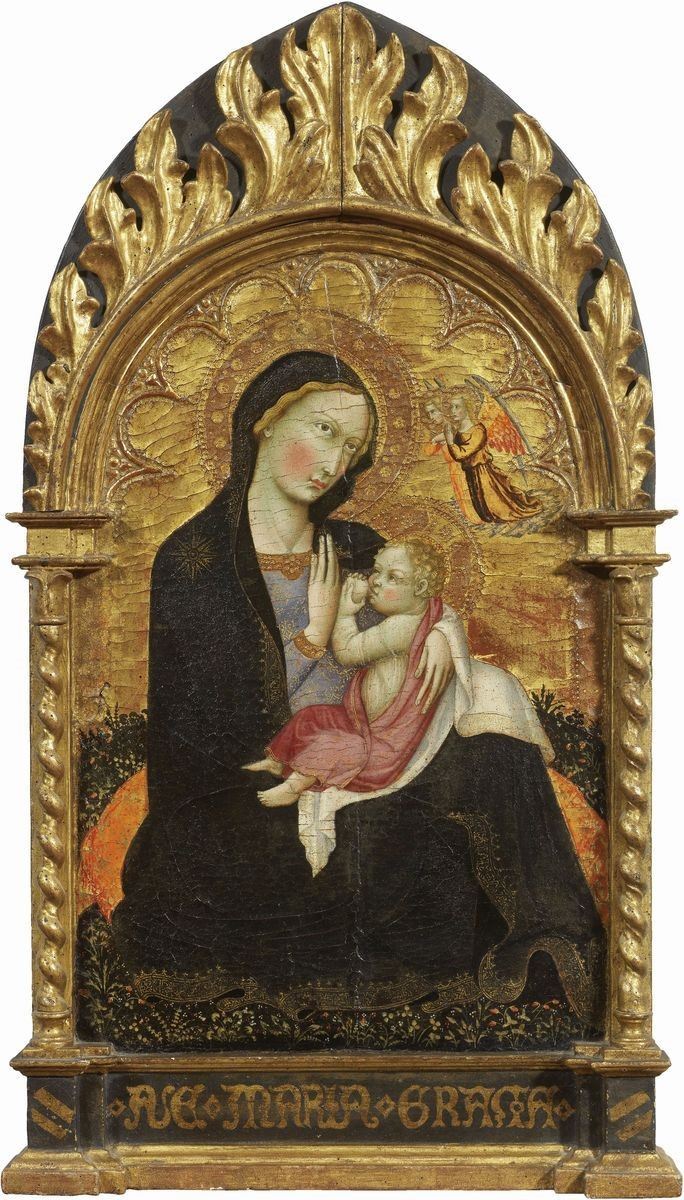 Scuola Toscana Fine XIV - Inizio XV Secolo - Madonna Dell'umiltà (madonna Col Bambino e Due Angel...