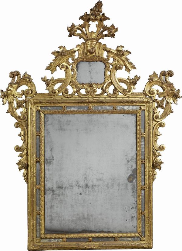 Grande specchiera in legno intagliato e dorato  (XVIII secolo.)  - Auction Parade I - Forniture and Old Masters Paintings - I - Casa d'aste Farsettiarte