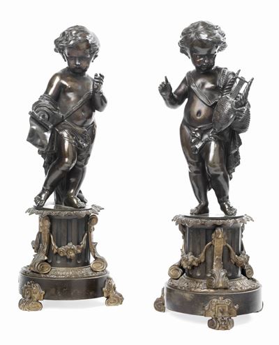 Coppia di Statuette in Bronzo Raffiguranti «allegoria della Poesia» e «allegoria della Musica»