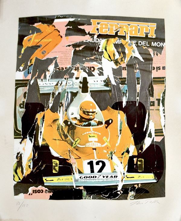 Mimmo Rotella : Niki Lauda  - Serigrafia a colori, es. 88/125 - Asta Per Luana - Casa d'aste Farsettiarte