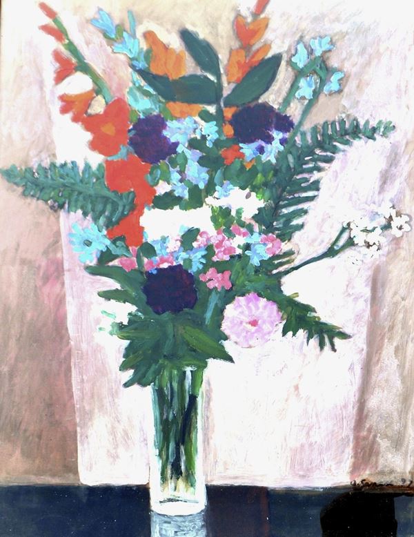 Anna Sanesi : Vaso con fiori  (1997)  - Olio su cartone - Asta Per Luana - Casa d'aste Farsettiarte