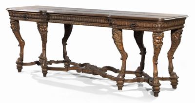 Grande Consolle in Legno di Rovere Intagliato