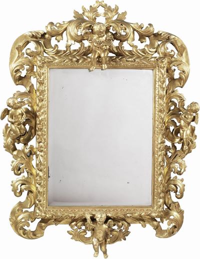Specchiera in Legno Intagliato e Dorato
