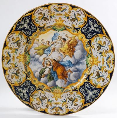 Due Grandi Piatti in Maiolica Policroma