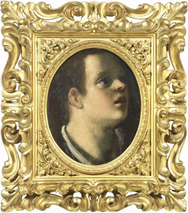 Astolfo Petrazzi (attr. a) : Studio di volto di giovane  - Olio su carta applicata su cartoncino - Asta Importanti Arredi e Dipinti Antichi - I - Casa d'aste Farsettiarte