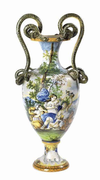 Anfora Biansata in Maiolica Policroma