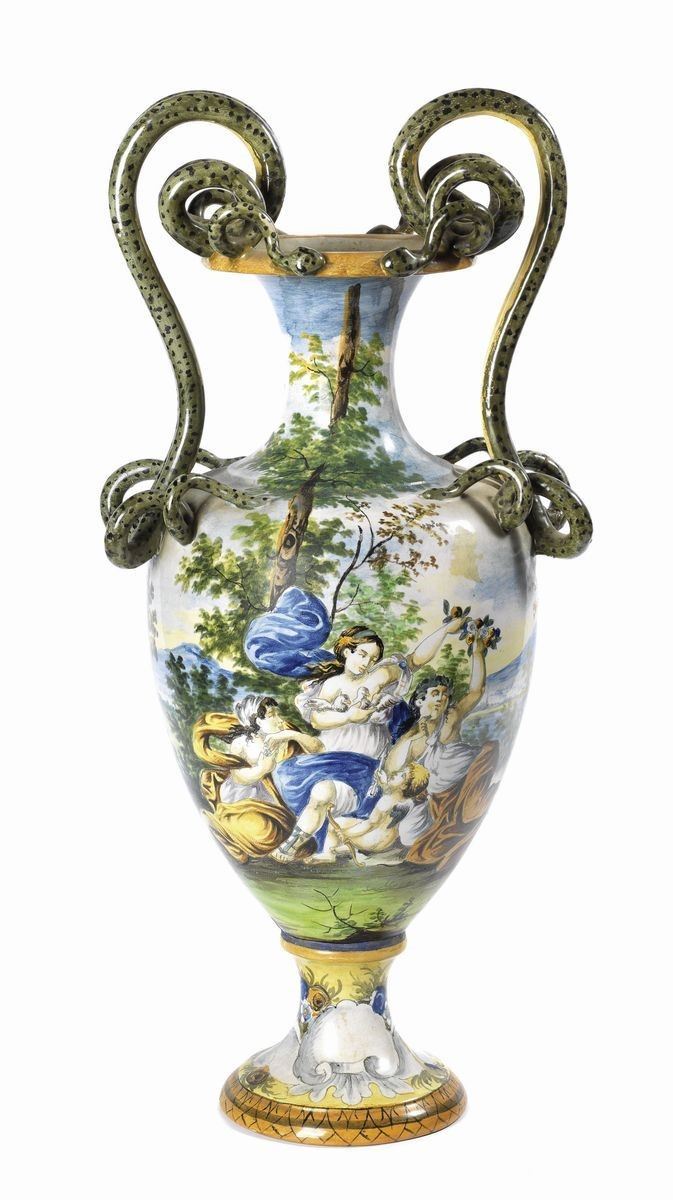 Anfora Biansata in Maiolica Policroma