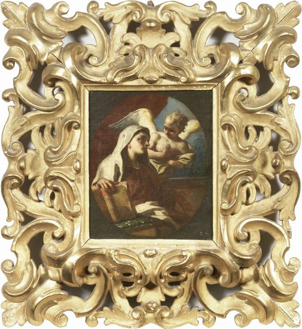 Francesco Solimena (attr. a) : Santa con Angelo  - Olio su tela - Asta Importanti Arredi e Dipinti Antichi - I - Casa d'aste Farsettiarte