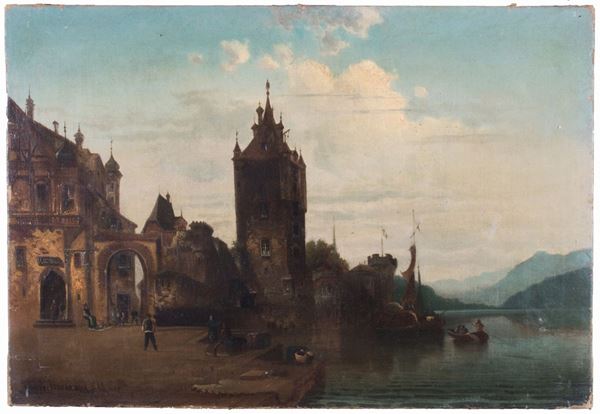 Anonimo fine XIX secolo - Porto fluviale e locanda
