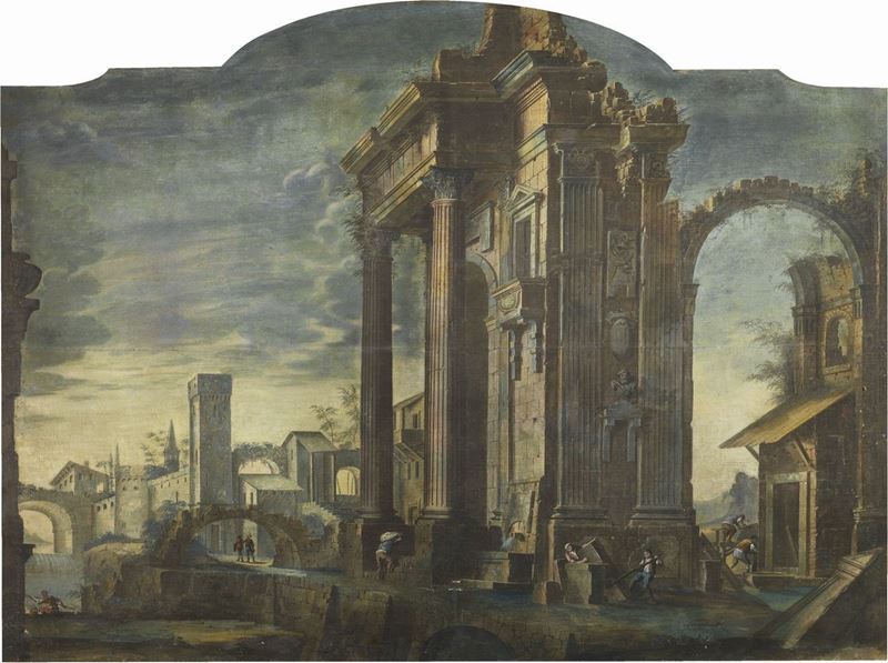 Scuola Emiliana del XVIII Secolo - Architettura con Figure