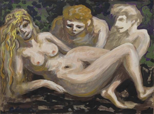 Carlo Levi : Nudo con figure  (1963)  - Olio su cartoncino applicato su tela - Auction Contemporary Art - I - Casa d'aste Farsettiarte