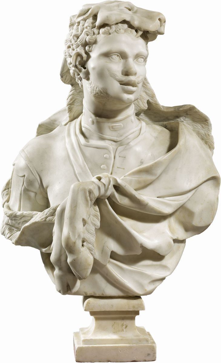 Scuola Veneta del XVIII Secolo - Busto di Giovane con Manto Zoomorfo
