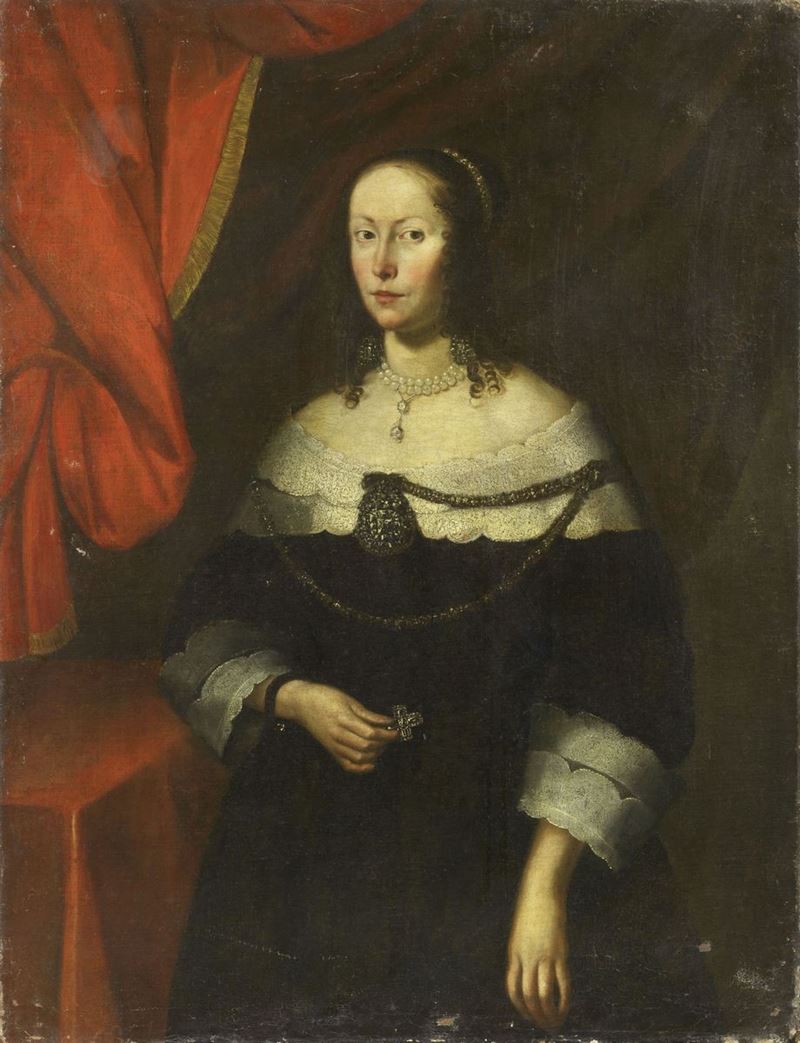 Scuola Genovese del XVII Secolo - Ritratto di Donna con Piccola Croce