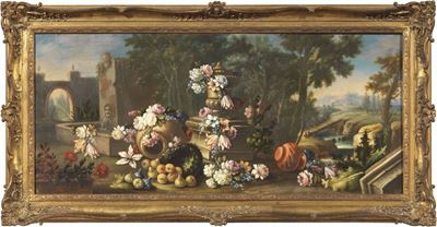«natura Morta di Fiori e Frutta e Paesaggio Fluviale» e «natura Morta con Vaso di Fiori e Paesagg...