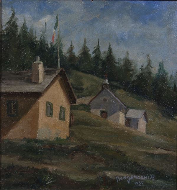 Aldo Borgonzoni : Paesaggio  (1935)  - Olio su compensato - Auction Contemporary Art - I - Casa d'aste Farsettiarte