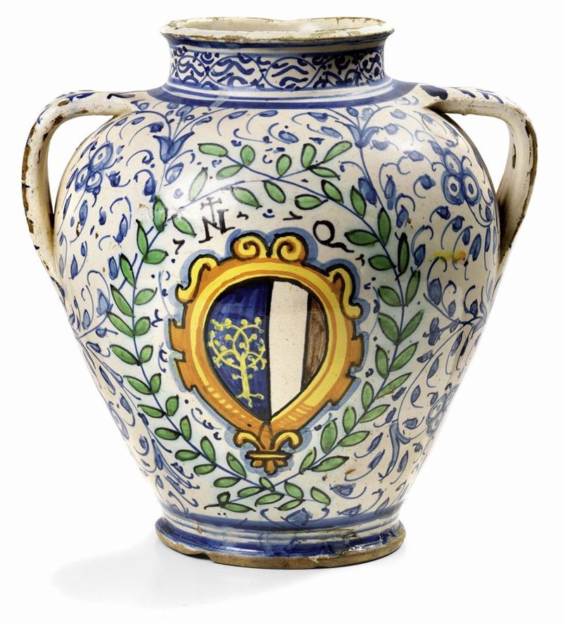 Vaso Biansato in Maiolica Policroma