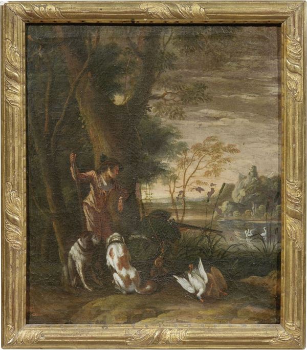 Scuola emiliana del XVII secolo - «Scena di caccia» e «Viandante a cavallo»