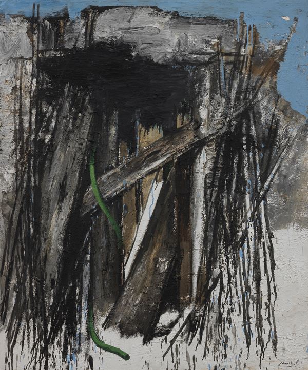 Carlo Mattioli : La biscia verde (Muri)  (1982)  - Olio su tela - Auction Contemporary Art - I - Casa d'aste Farsettiarte