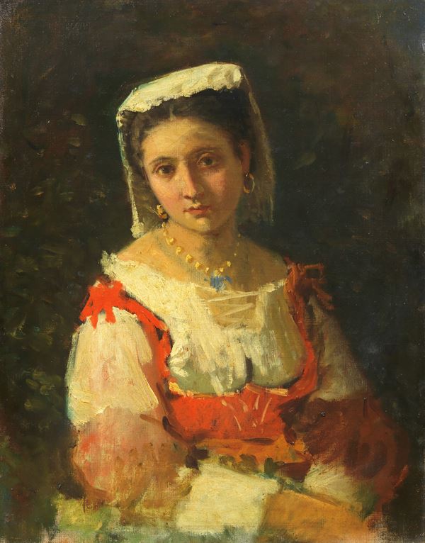 Vincenzo Cabianca (attr. a) : Ciociara  - Olio su tela - Asta PARADE II - DIPINTI E SCULTURE DEL XIX E XX SECOLO - Casa d'aste Farsettiarte