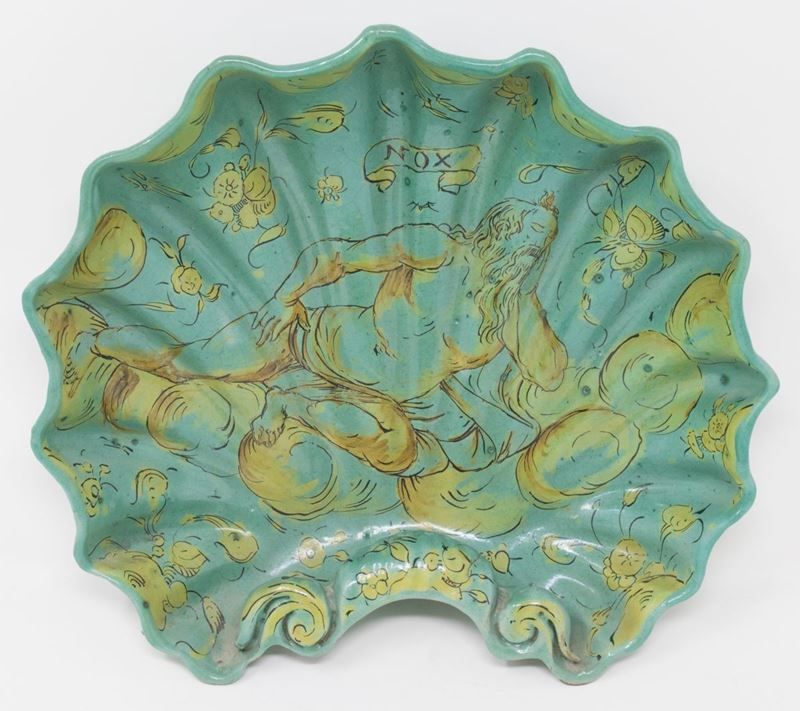 Bacile a Conchiglia in Maiolica Policroma
