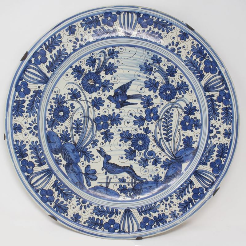 Grande Vassoio in Maiolica Bianca e Blu
