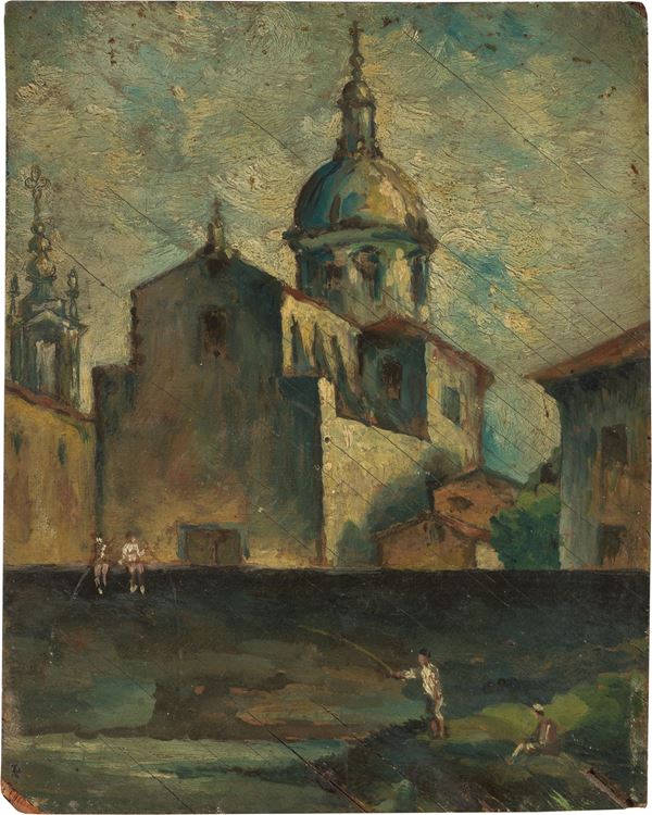 Onofrio Martinelli : Bozzetto della Chiesa di Cestello  (1922)  - Olio su tavola - Auction Contemporary Art - I - Casa d'aste Farsettiarte