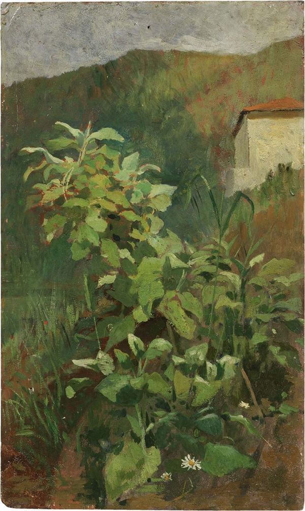 Eugenio Cecconi : Angolo di giardino  - Olio su tavola - Auction PARADE II - XIX and XX Century Paintings and Drawings - Casa d'aste Farsettiarte
