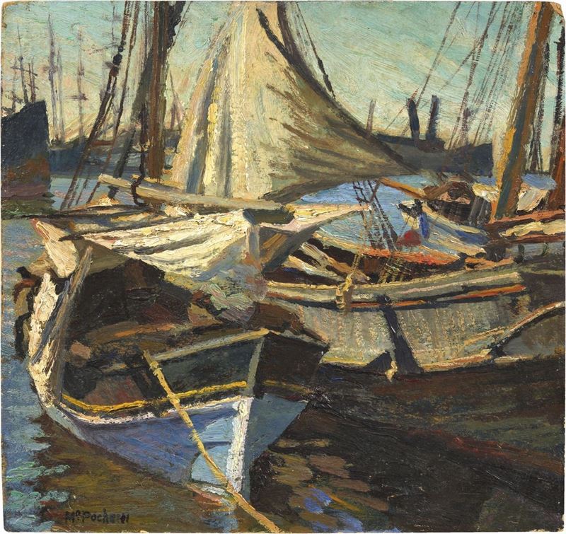 Mario Puccini - Velieri nel Porto (barche All'attracco)