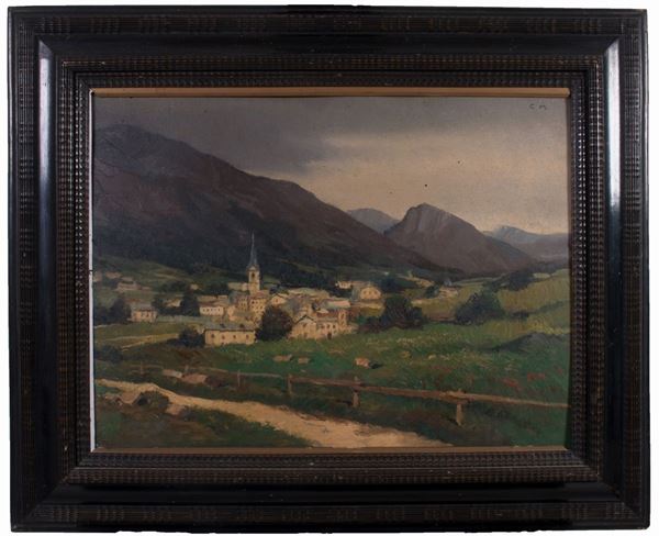 Ignoto inizio XX secolo - Paesaggio montano con paese