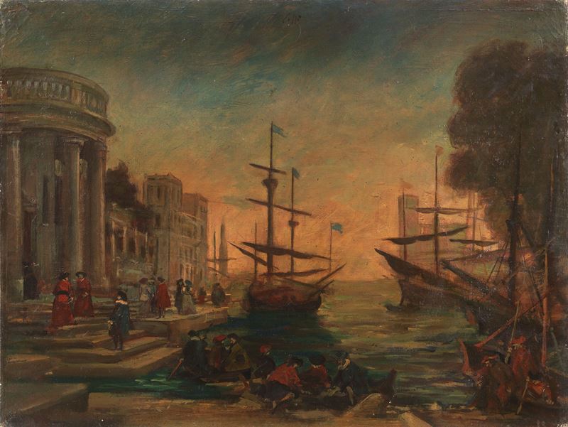 Nino Caffè - Al porto, olio su tela