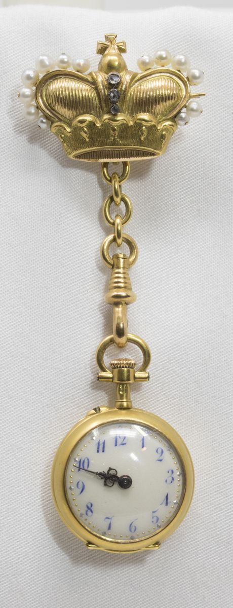 Spilla con orologio in oro  - Auction Jewels and Watches - Casa d'aste Farsettiarte