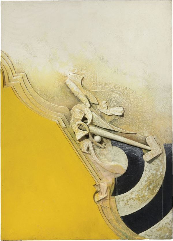 Lucio Del Pezzo : Dittico giallo I  (1962)  - Assemblaggio e tecnica mista su tavola - Asta Arte Moderna e Contemporanea - I - Casa d'aste Farsettiarte