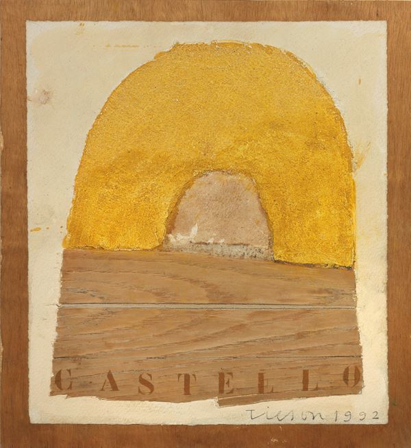 Joe Tilson : Le crete senesi. Castello  (1992)  - Tecnica mista su carta applicata su tavola - Auction Contemporary Art - I - Casa d'aste Farsettiarte