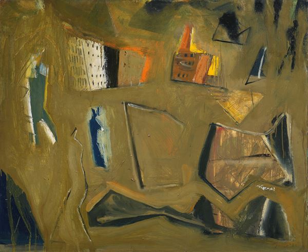 Mario Sironi : Composizione ocra  (1955-57)  - Olio su tela - Asta Arte Moderna - II - Casa d'aste Farsettiarte