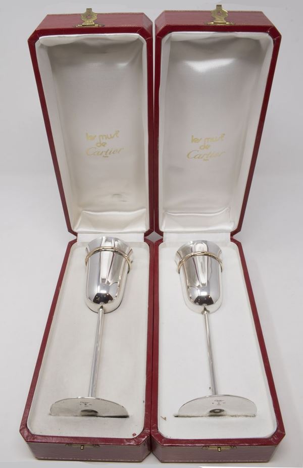 Cartier coppia di calici da champagne in argento modello Trinity