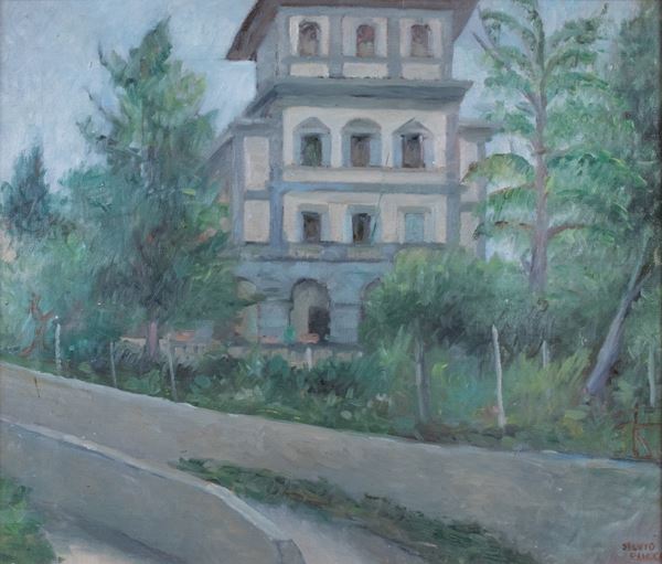 Silvio Pucci : Villa Marinari a Settignano  - Olio su tela - Auction PARADE II - XIX AND XX CENTURY PAINTINGS AND SCULPTURES - Casa d'aste Farsettiarte